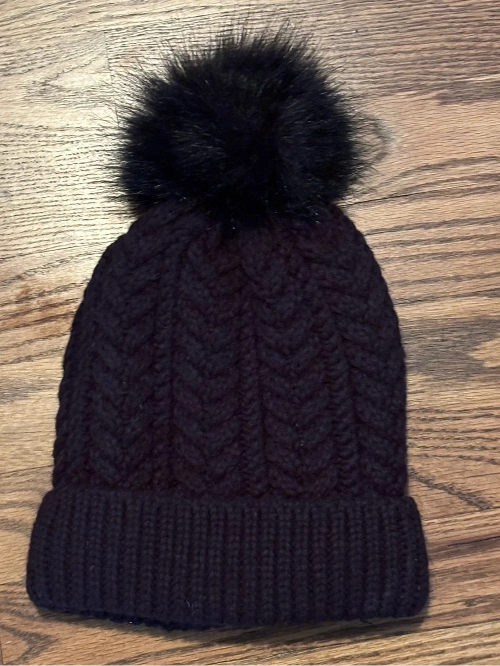 DICK'S Sporting Goods Black Cable Knit Pom Beanie Fleece Lined Unworn
